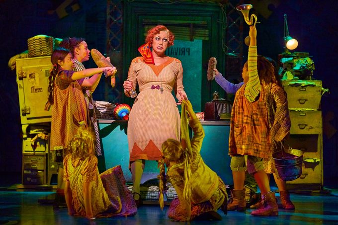 Craig Revel Horwood as New York orphanage proprietor Miss Hannigan with the orphans.