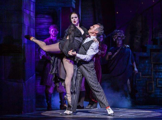 Joanne Clifton and Cameron Blakley as Morticia and Gomez Addams are in Tango mode in The Addams Family Musical. All photos by Pamela Raith
