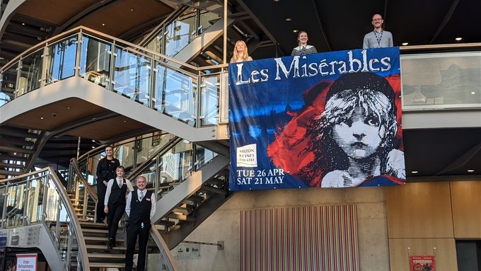 Some of theatre's excited staff as they await the arrival of Les Misérables to Milton Keynes.
